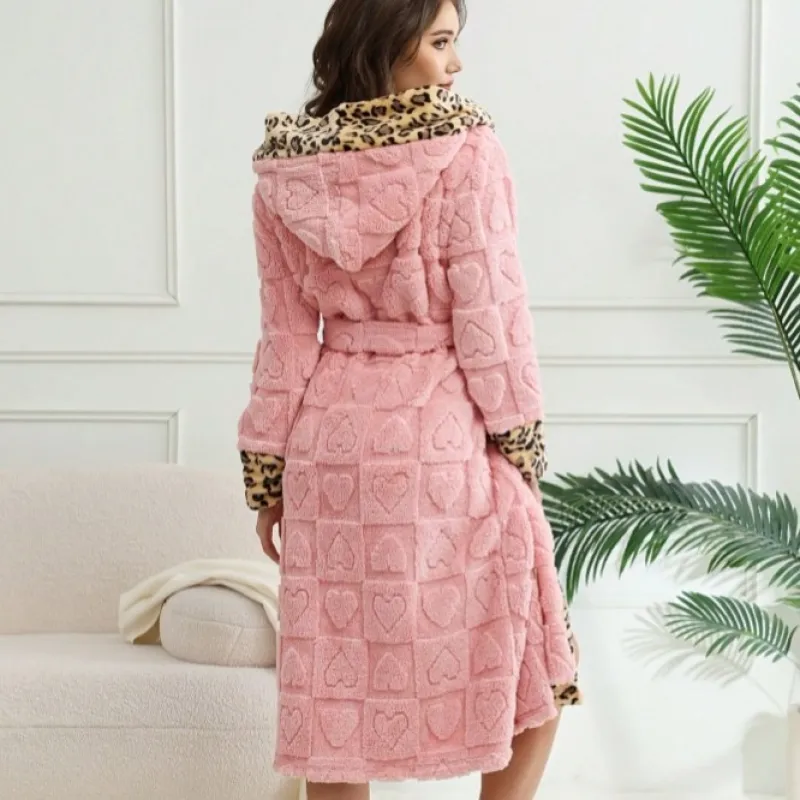 Leopard Heart Patchwork Lace-Up Hooded Robe - Image 2